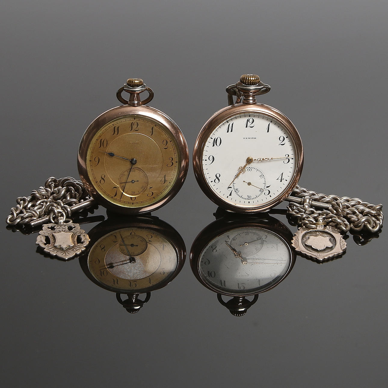 FICKUR med KEDJA, 2 st, silver, Omega och Zenith. 1900.