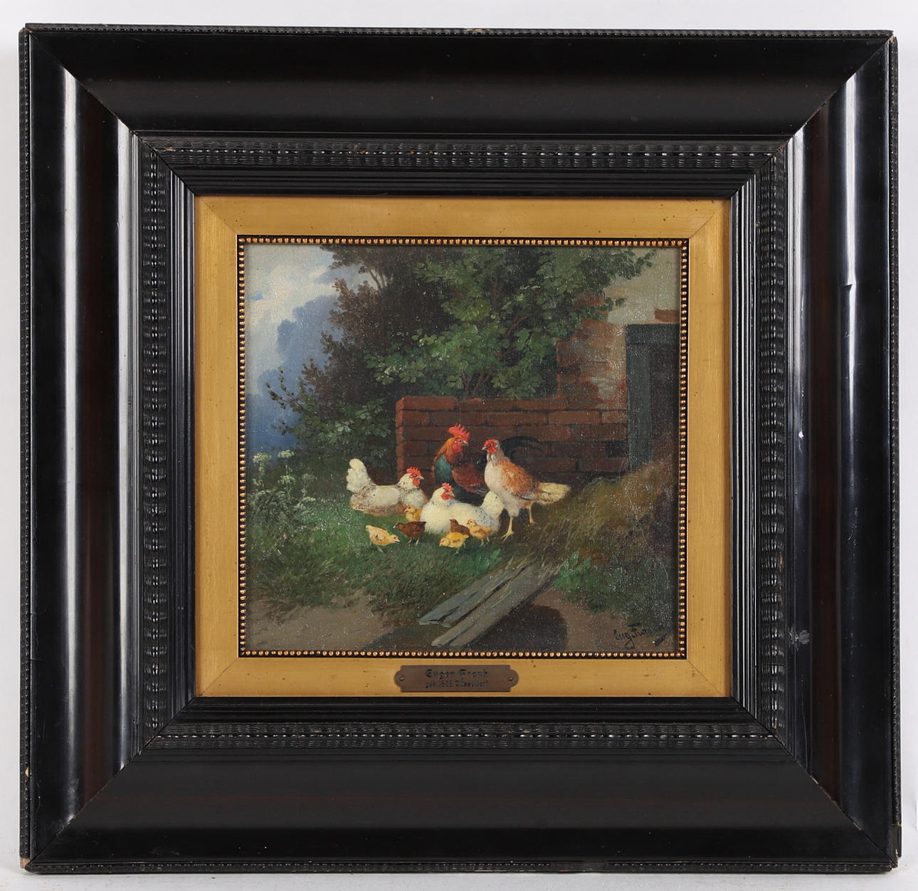 EUGEN FRANK. Gemälde, Landschaft mit Hühnern, Düsseldorf.
