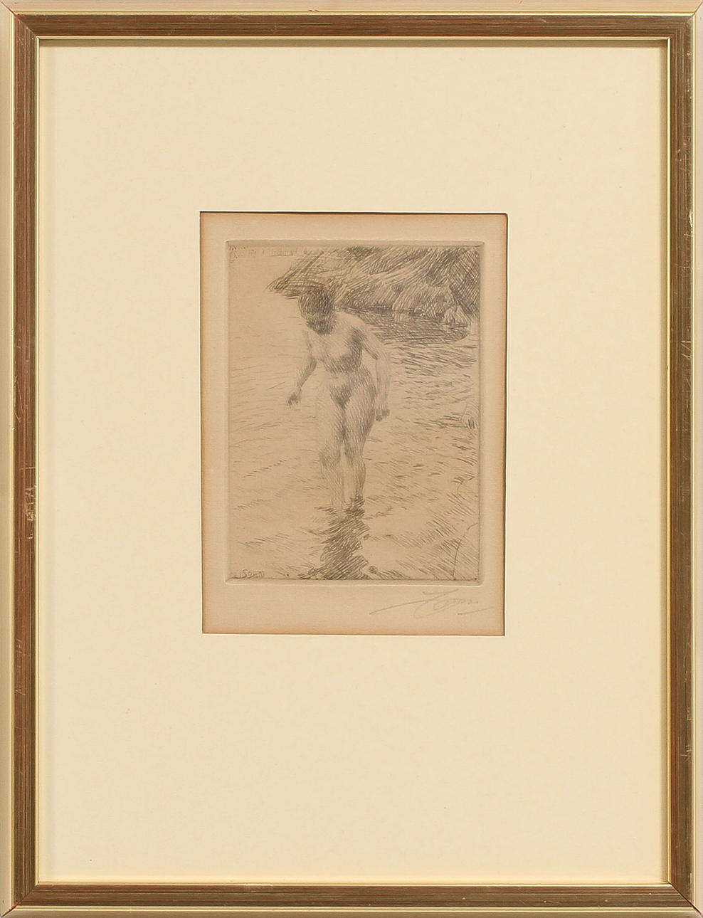 ANDERS ZORN. "Dalarö", etsning, signerad och daterad i plåten 1915.