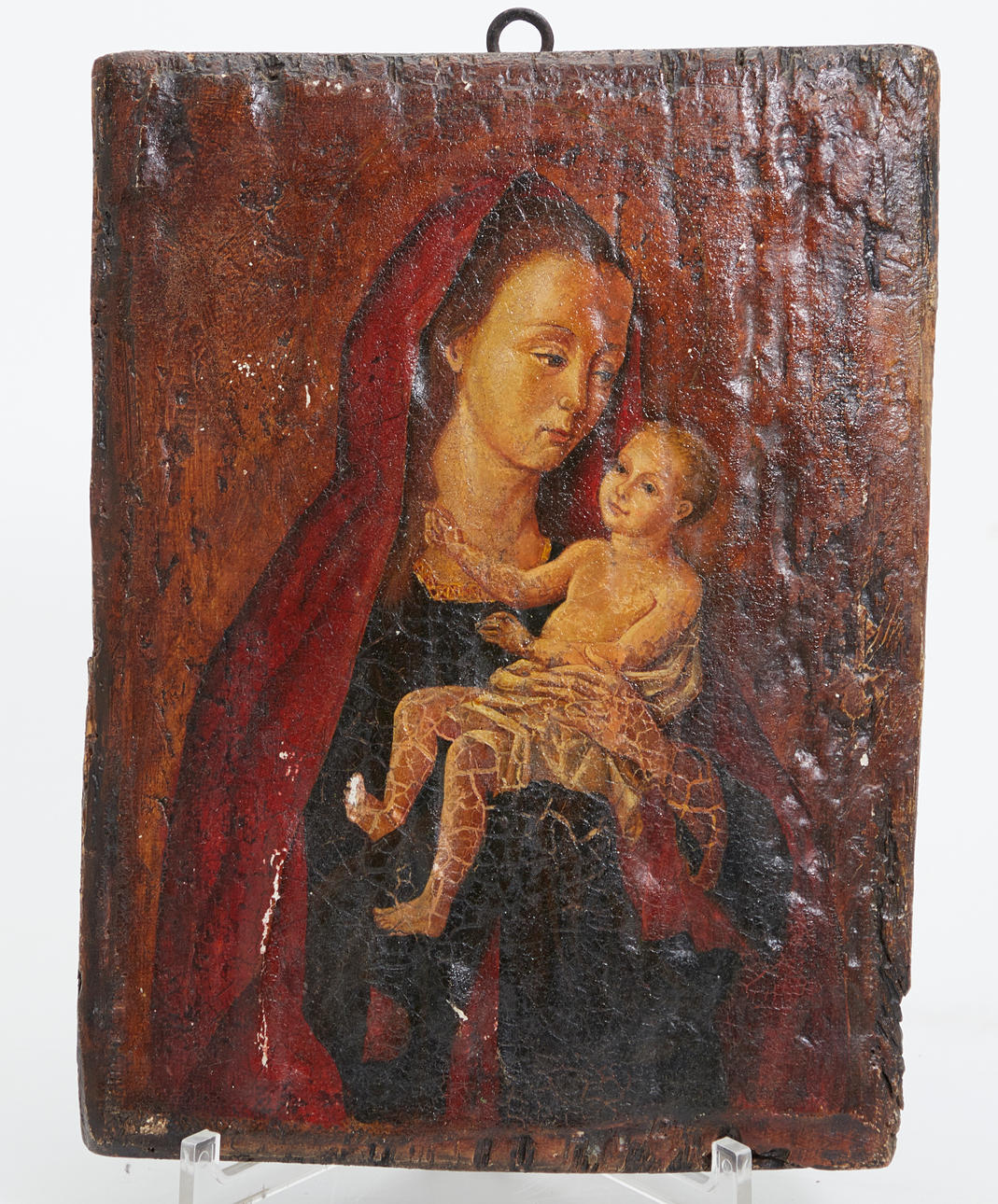 Ikon/bild av en helgon, Madonna och barn. Konst - Måleri - Auctionet
