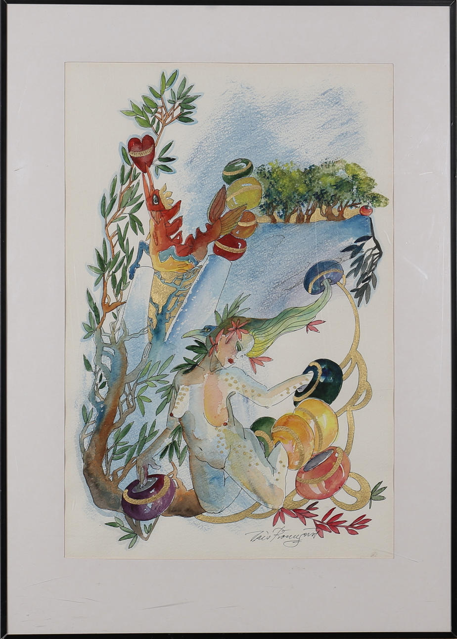 IRIS RÖNNQVIST. Akvarell/tusch. Nymf. Signerad Iris Rönnqvist.