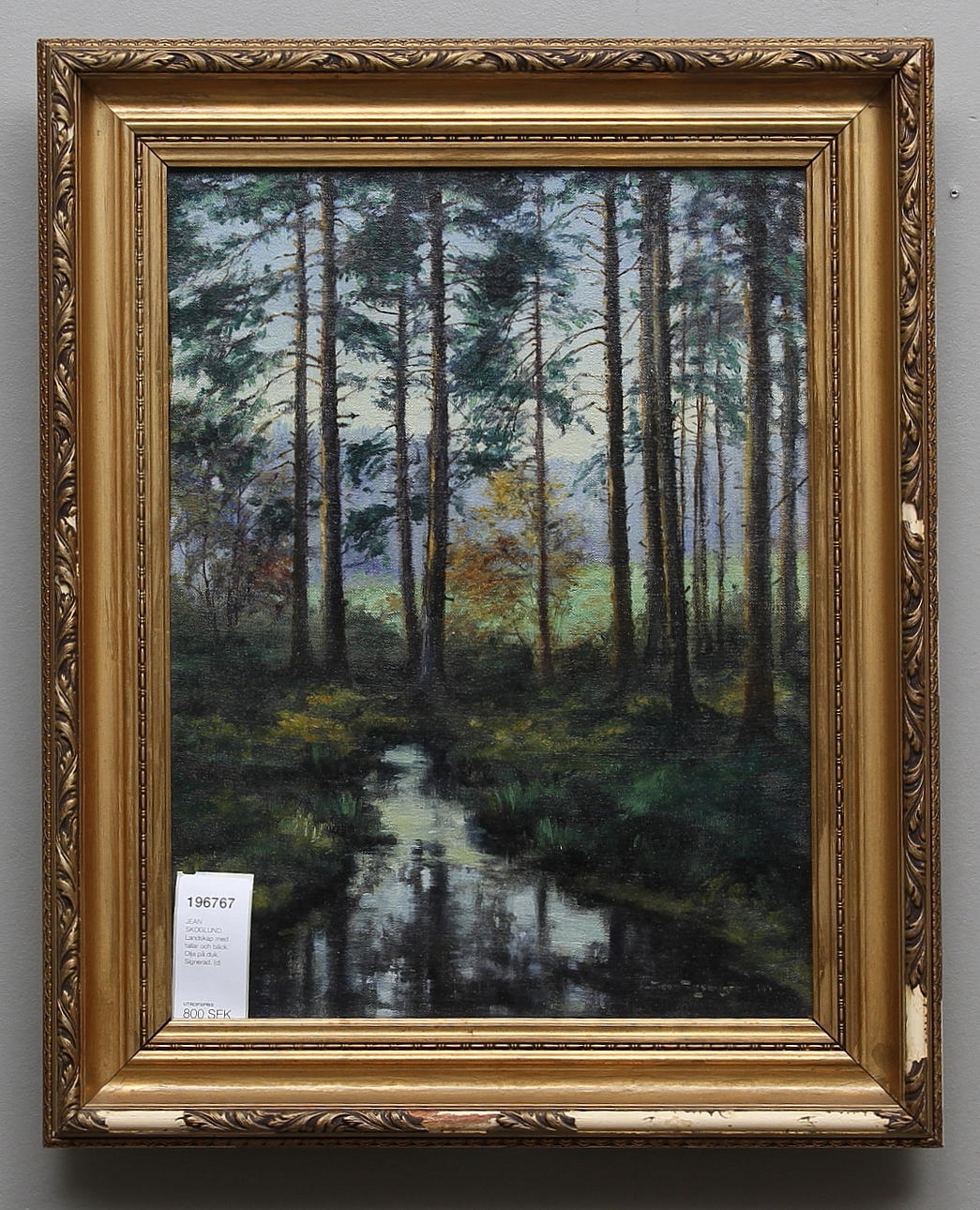 JEAN SKOGLUND. Landskap med tallar och bäck. Olja på duk. Signerad.