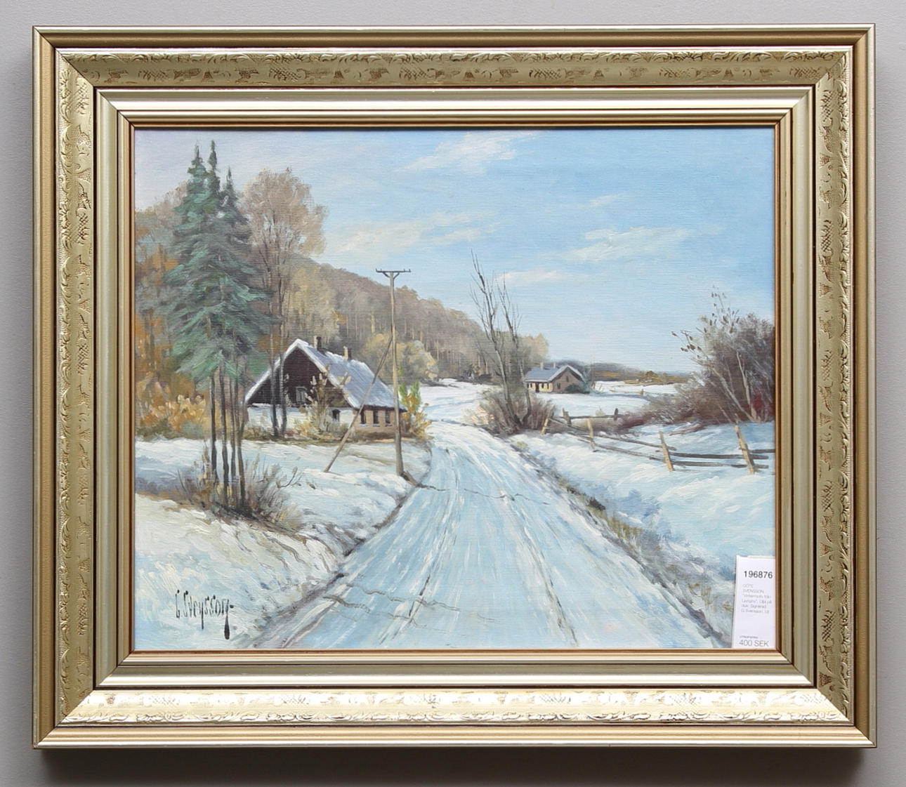 GÖTE SVENSSON. "Vintermotiv från Ljungby". Olja på duk. Signerad G.Svensson.