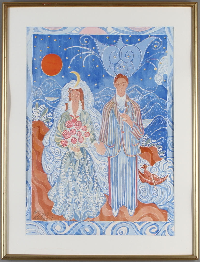 MÅRTEN ANDERSSON. Brudparet, färglitografi, signerad och numrerad 145/360.