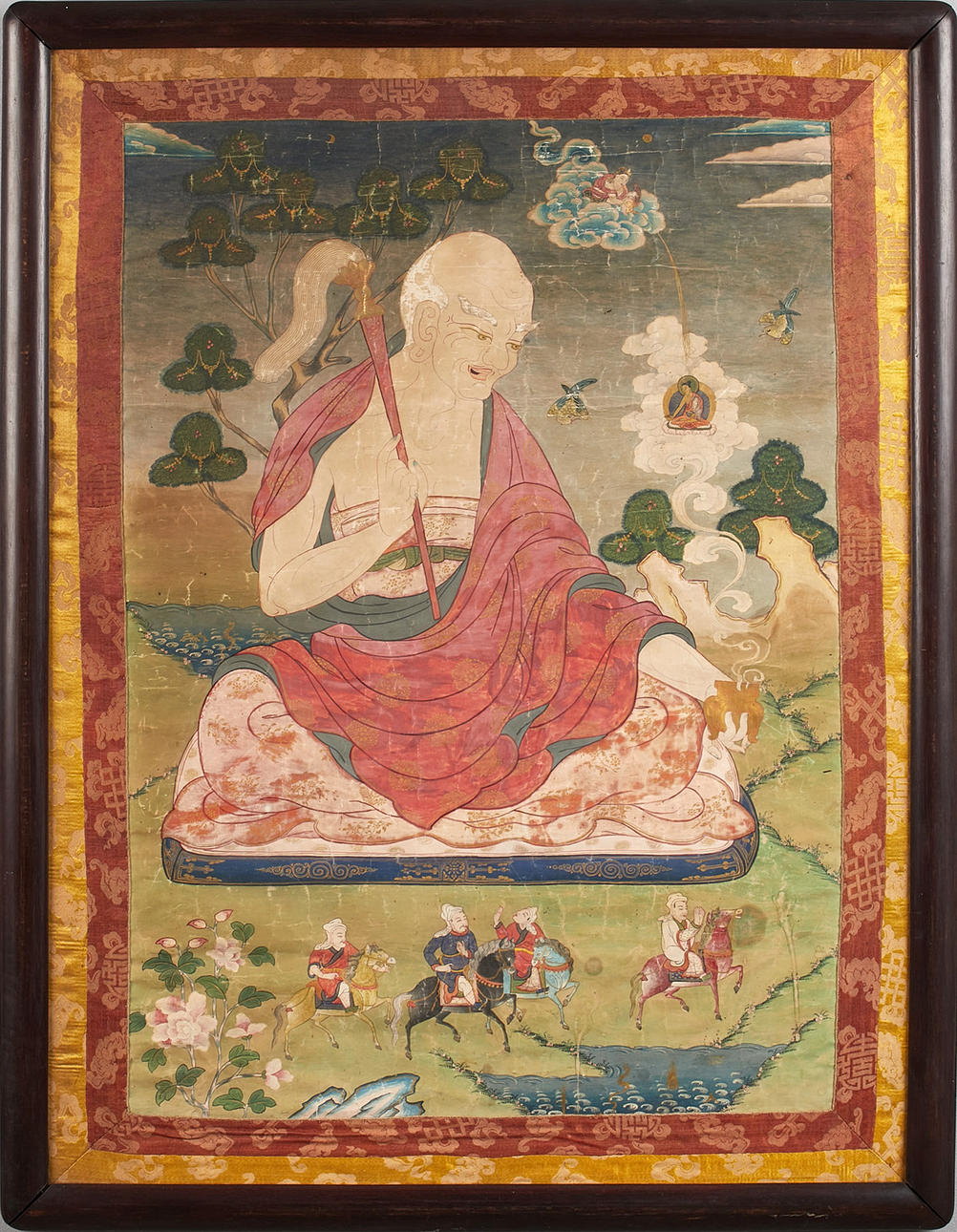 EIN TIBETISCHES THANGKA VON ARHAT, SITZEND IN DHYANASANA.