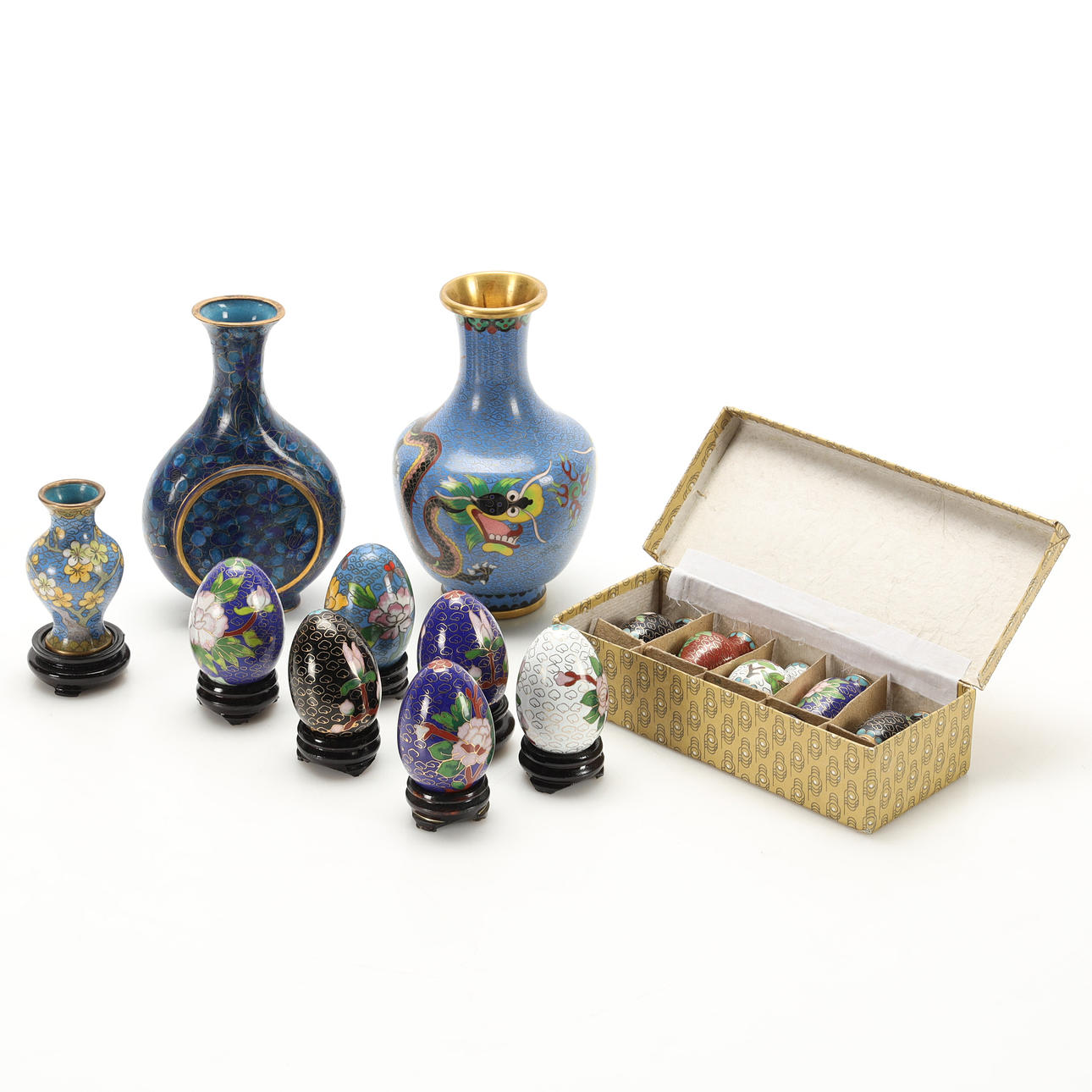 VASER, ÄGG, 14 stycken, cloisonne, 1900-tal.