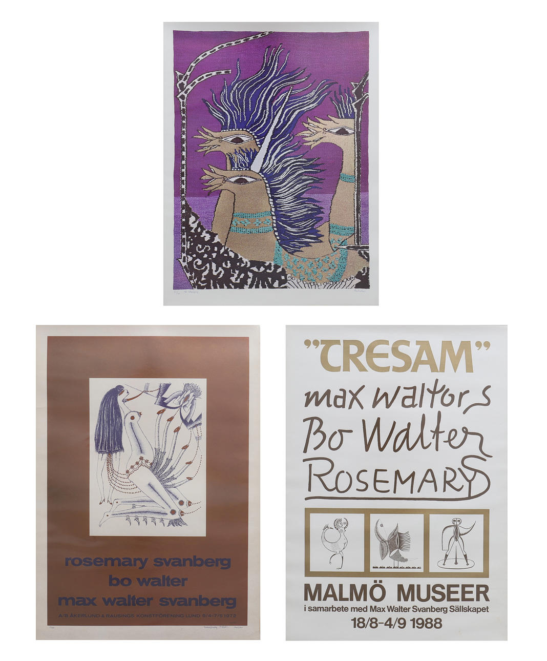 MAX WALTER SVANBERG. POSTERS AND OFFSET PRINTS, 3 pcs, partially signed.