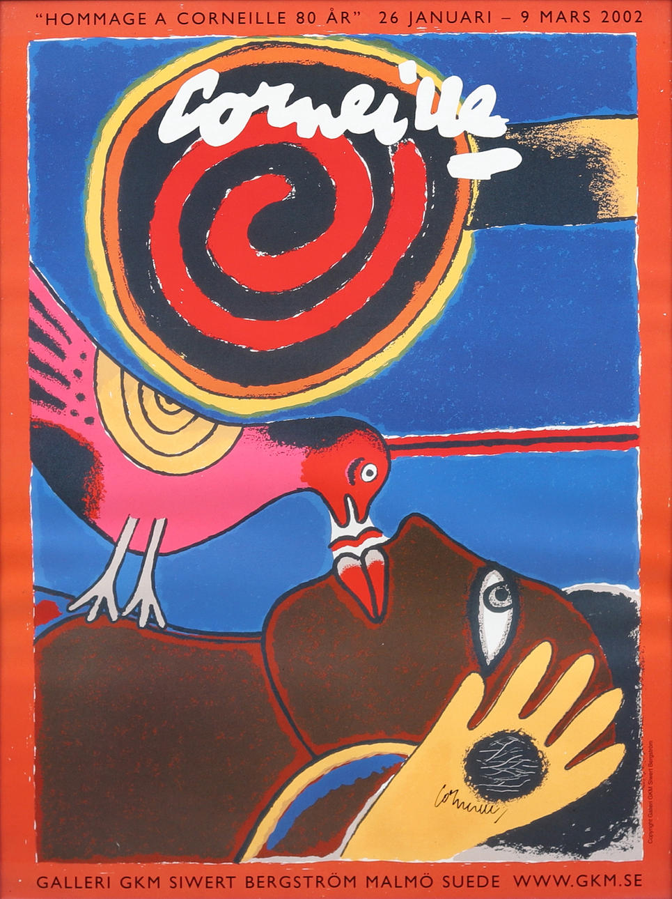 BEVERLOO CORNEILLE. Plakat, Galleri GKM, Malmø 2002, farve offset tryk, håndsigneret.