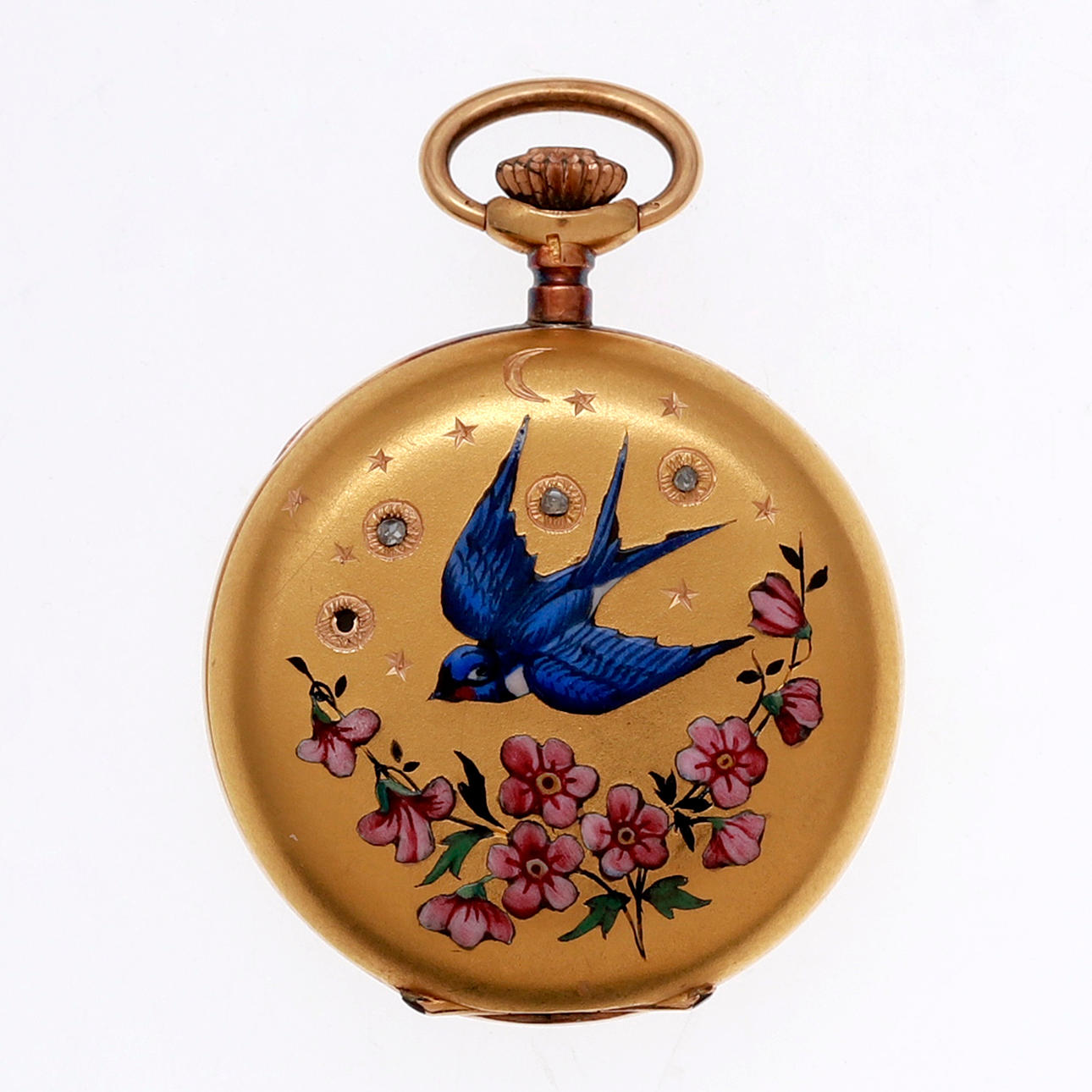 Taskukello kultaa ja jalokiviä.