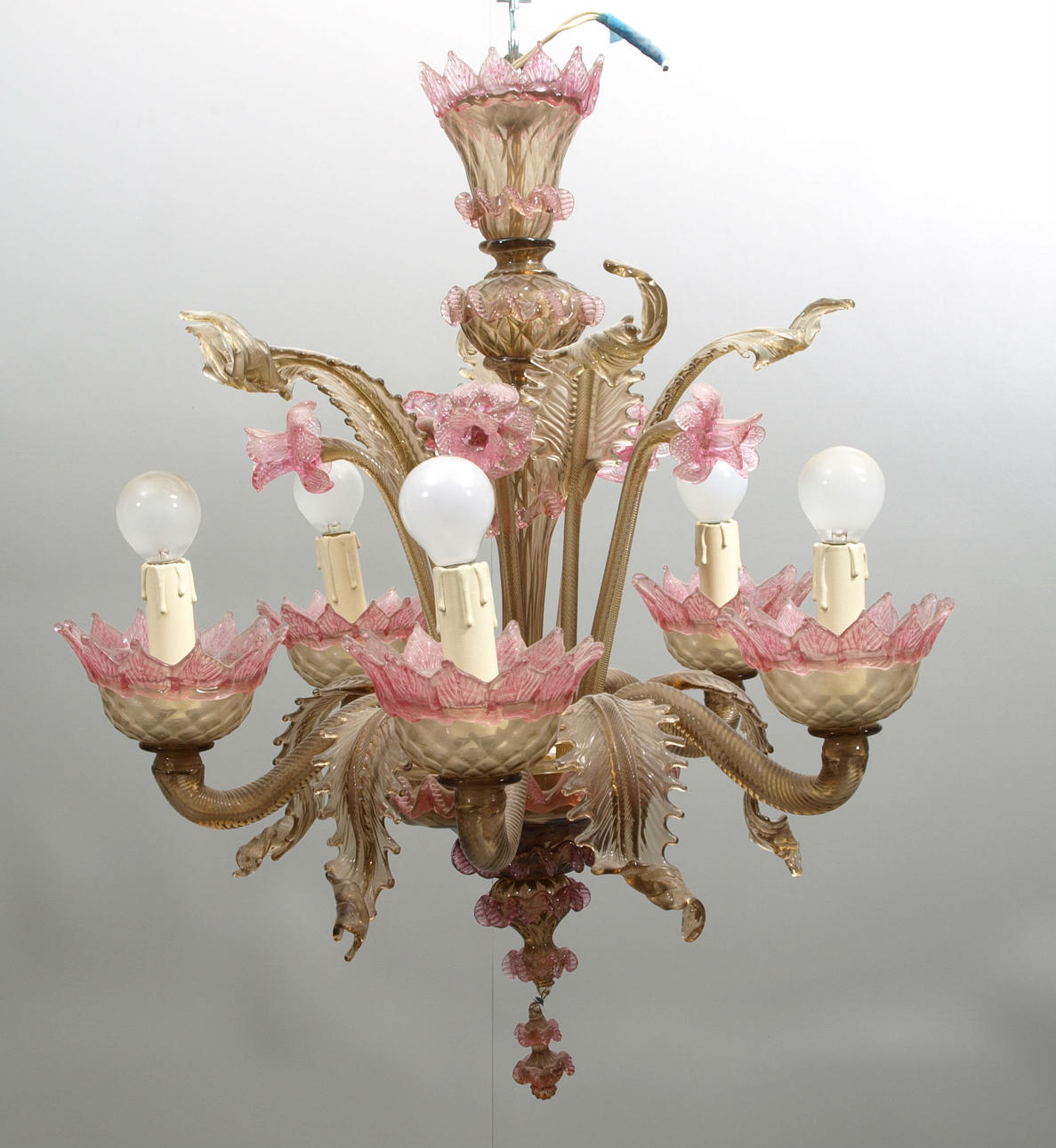 LJUSKRONA, 5 armar, Murano Italien, 1900-tal.