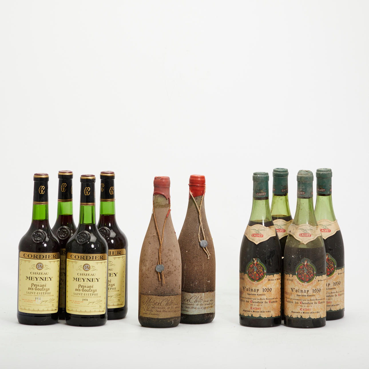 Parti rött vin, tio flaskor, 1958-1974 (10).