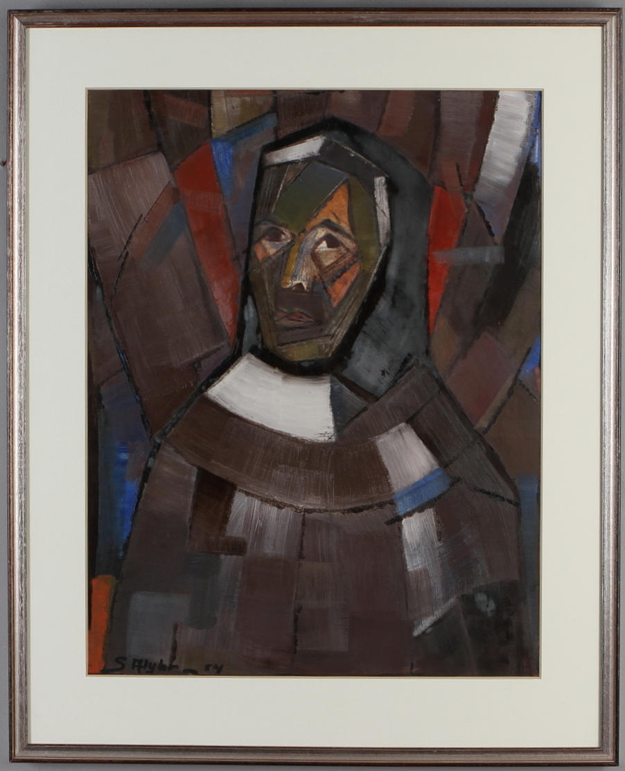 STIG ALYHR. Porträtt, olja, signerad samt daterad -54.