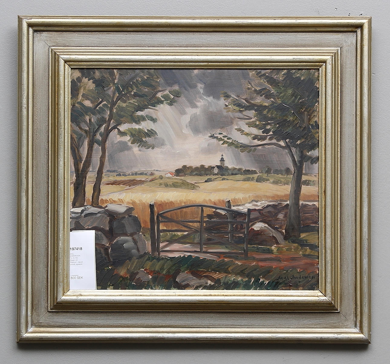 AXEL ANDERSSON. "Vr. Kl. från Hagen vid Pålstorp", olja på pannå, signerad.