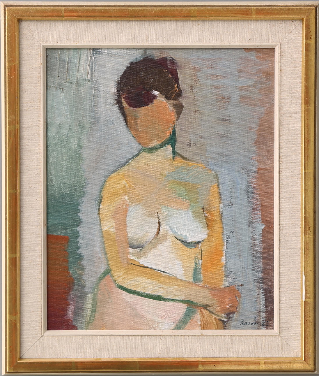 ROSÉN, KJELL. Kvinnostudie, olja på duk, uppfordrad, signerad & daterad 63.