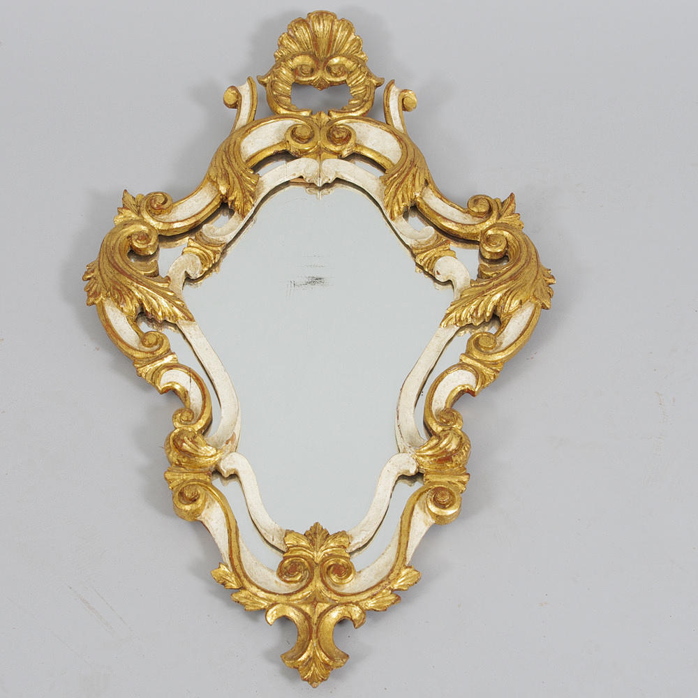 SPEGEL, rokokostil, vitmålad med förgyllningar, sent 1800-tal.