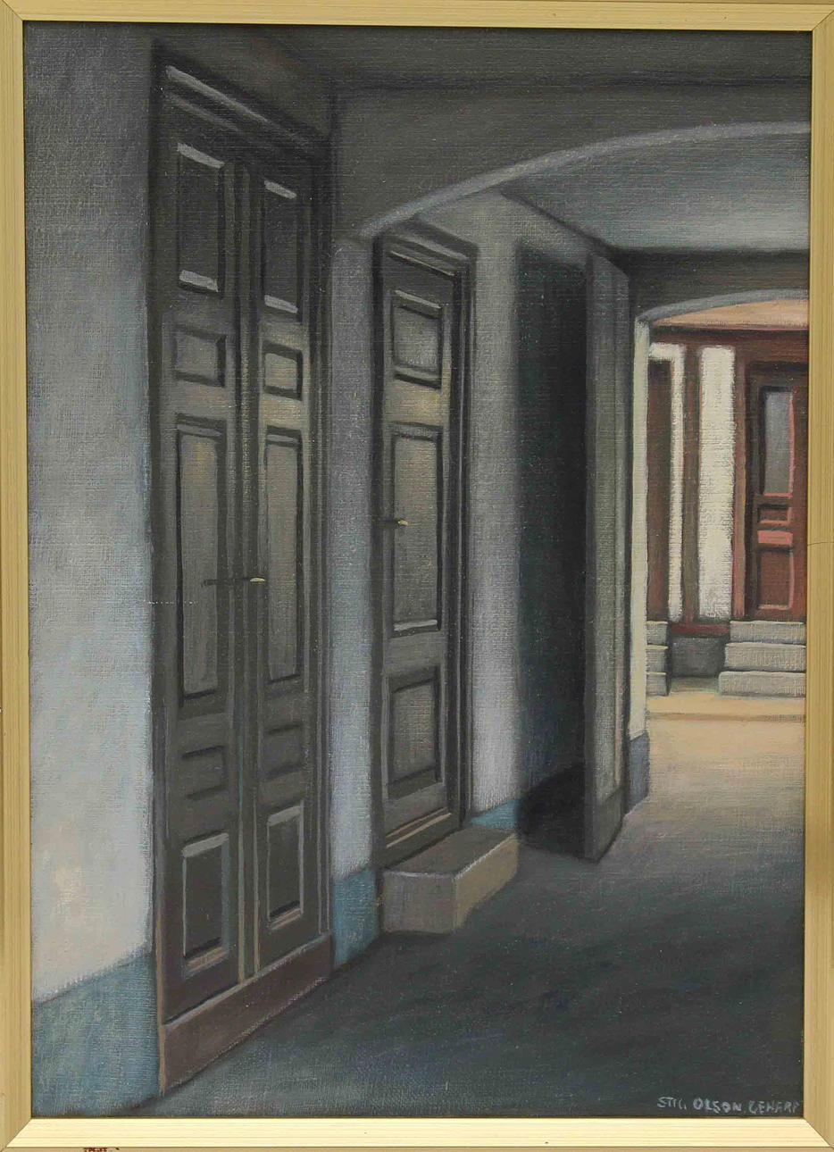 STIG OLSON. Interiör. Olja på duk. Signerad.