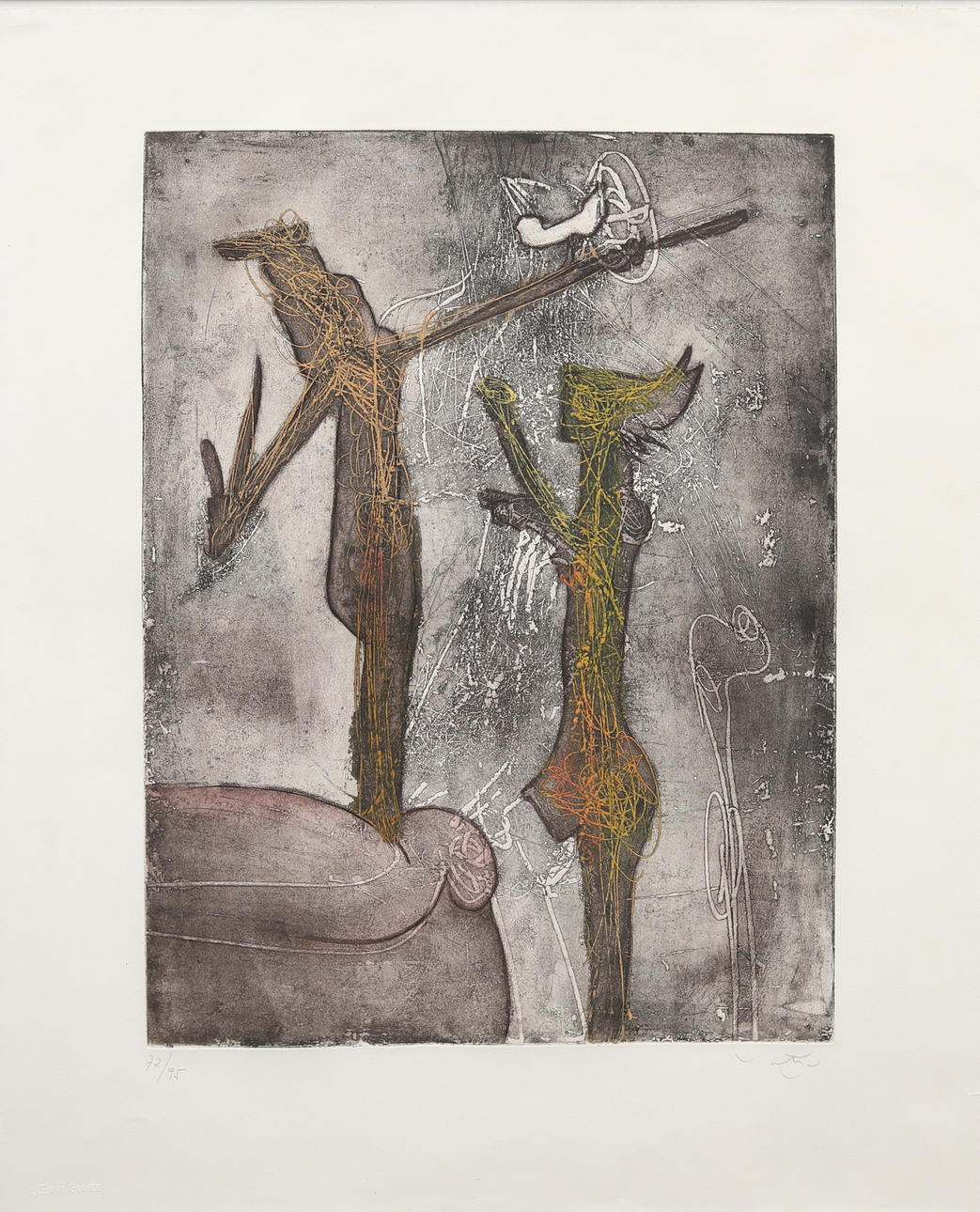 ROBERTO MATTA. Composition with figures, color etching no. 72/95 signed.