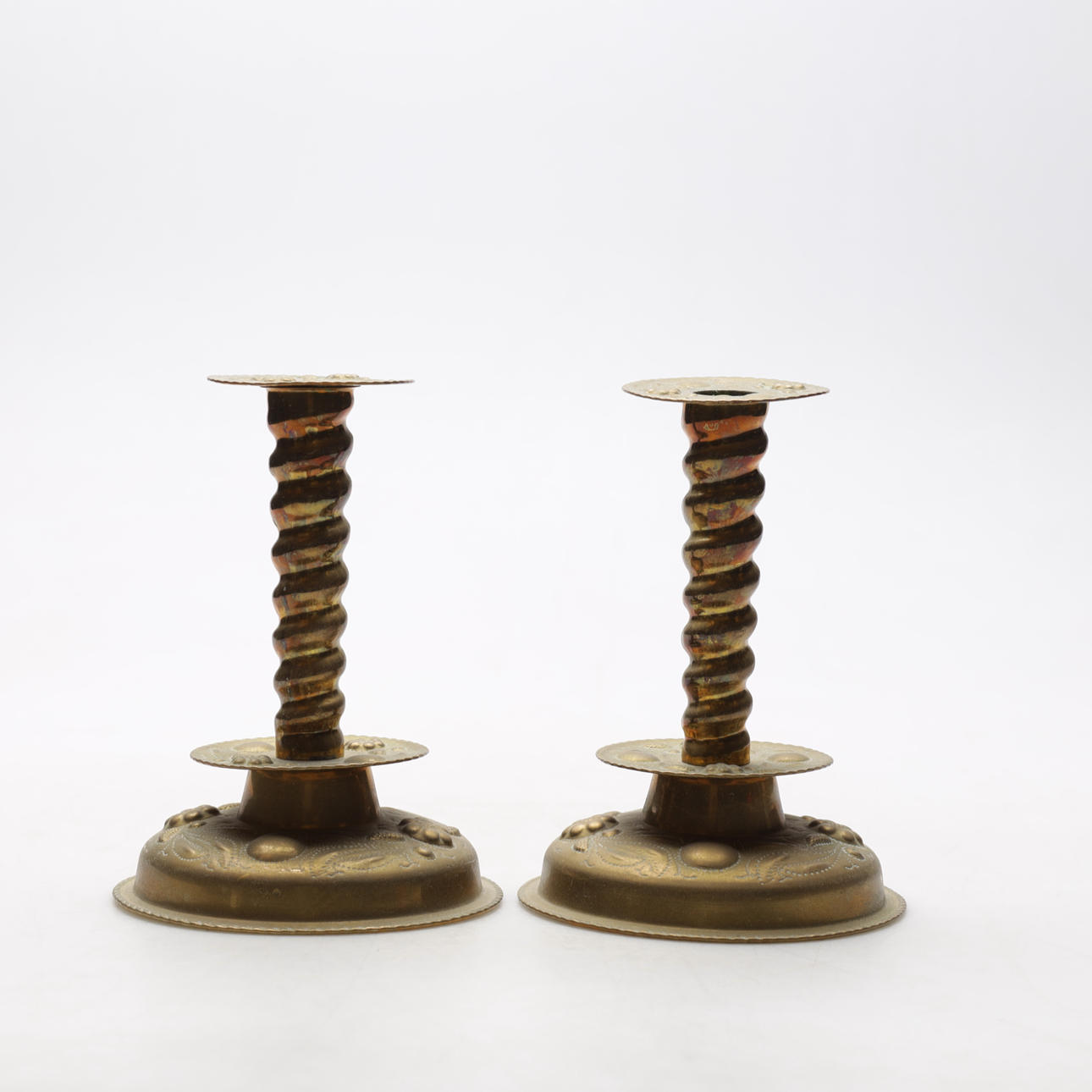 CANDLESTICKS, 1 pair, brass, baroque style, W Bratt, Jönköping.