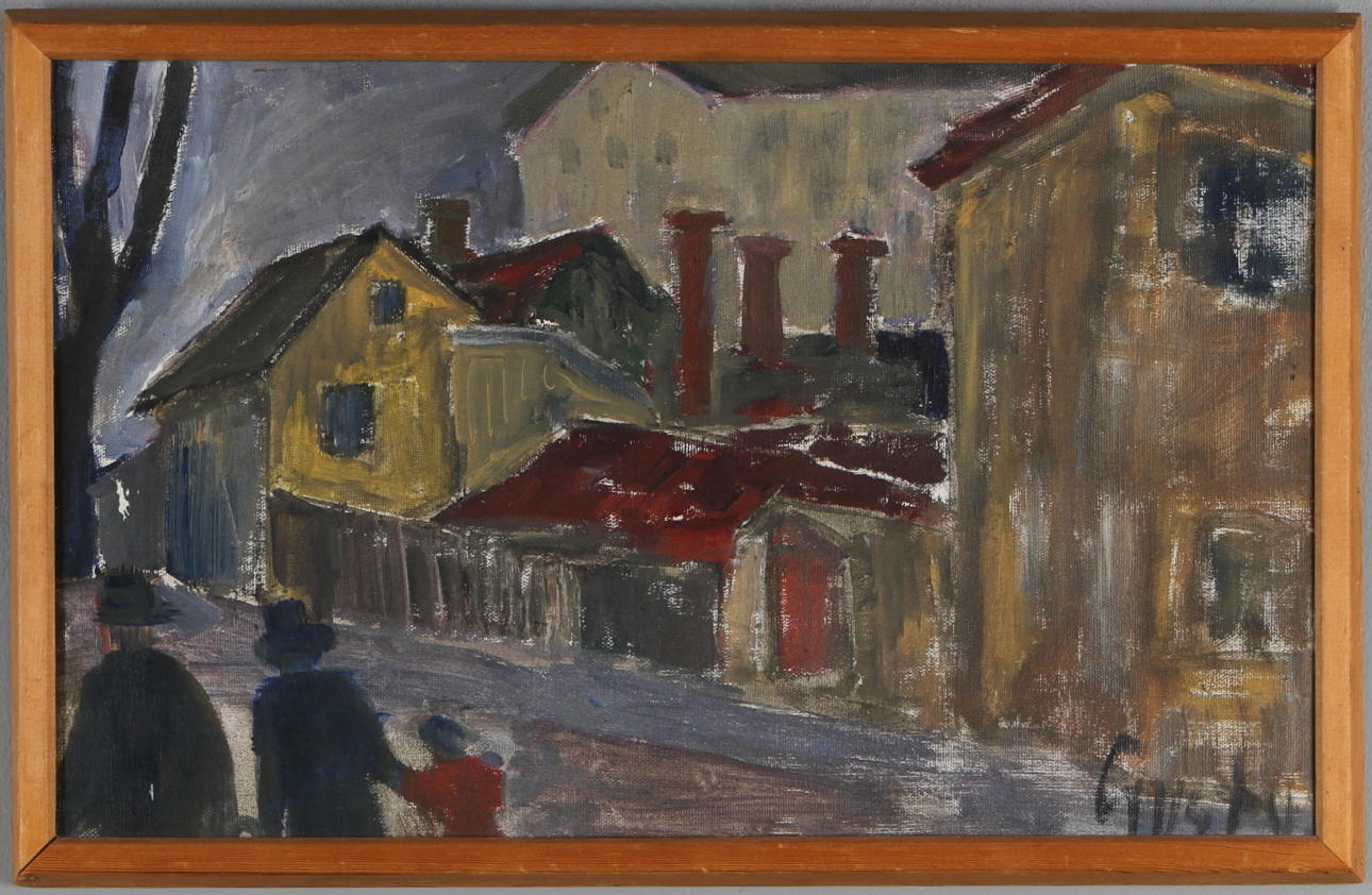GUSTY OLSSON. Stadsmotiv, olja på duk, signerad.