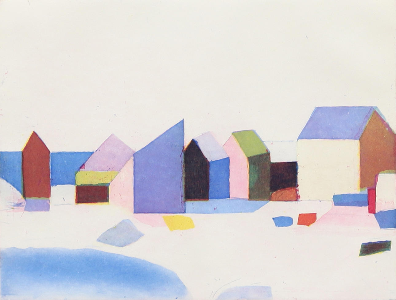 OIDENTIFIERAD KONSTNÄR. House silhouettes, lithograph no, 44/175, monogram signed HL -88.