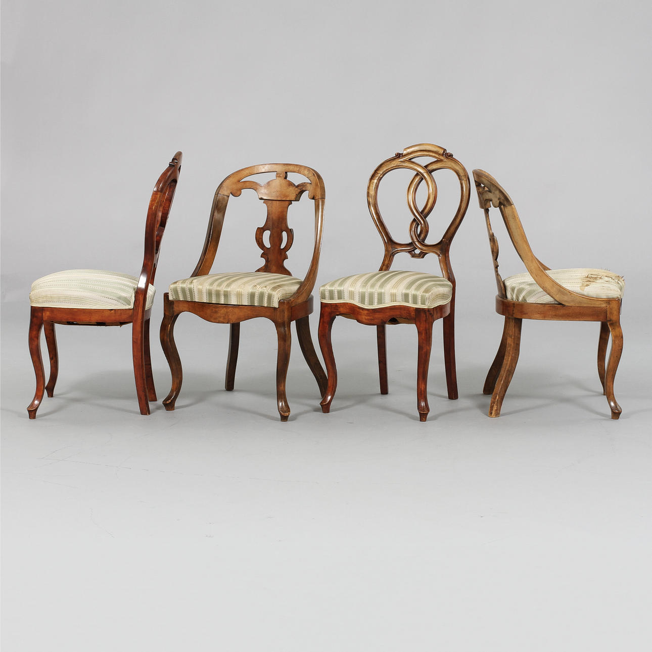 GÖTEBORGSSTOLAR, 2 s samt STOLAR, 2 st, nyrokoko, 1800-talets slut.