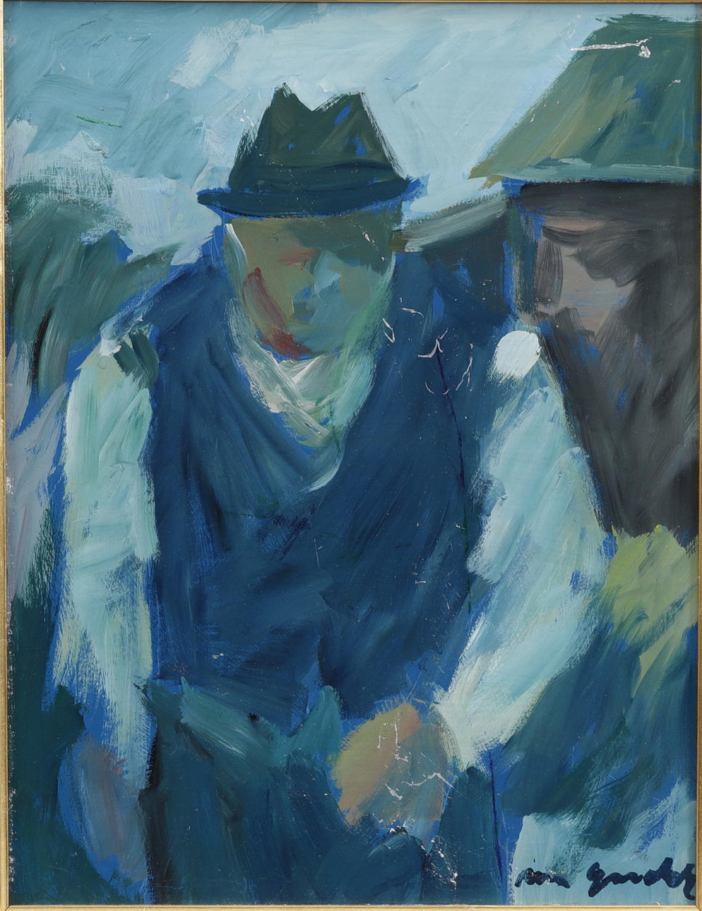NILS GARDELL. Elderly man, oil on Board, signed.