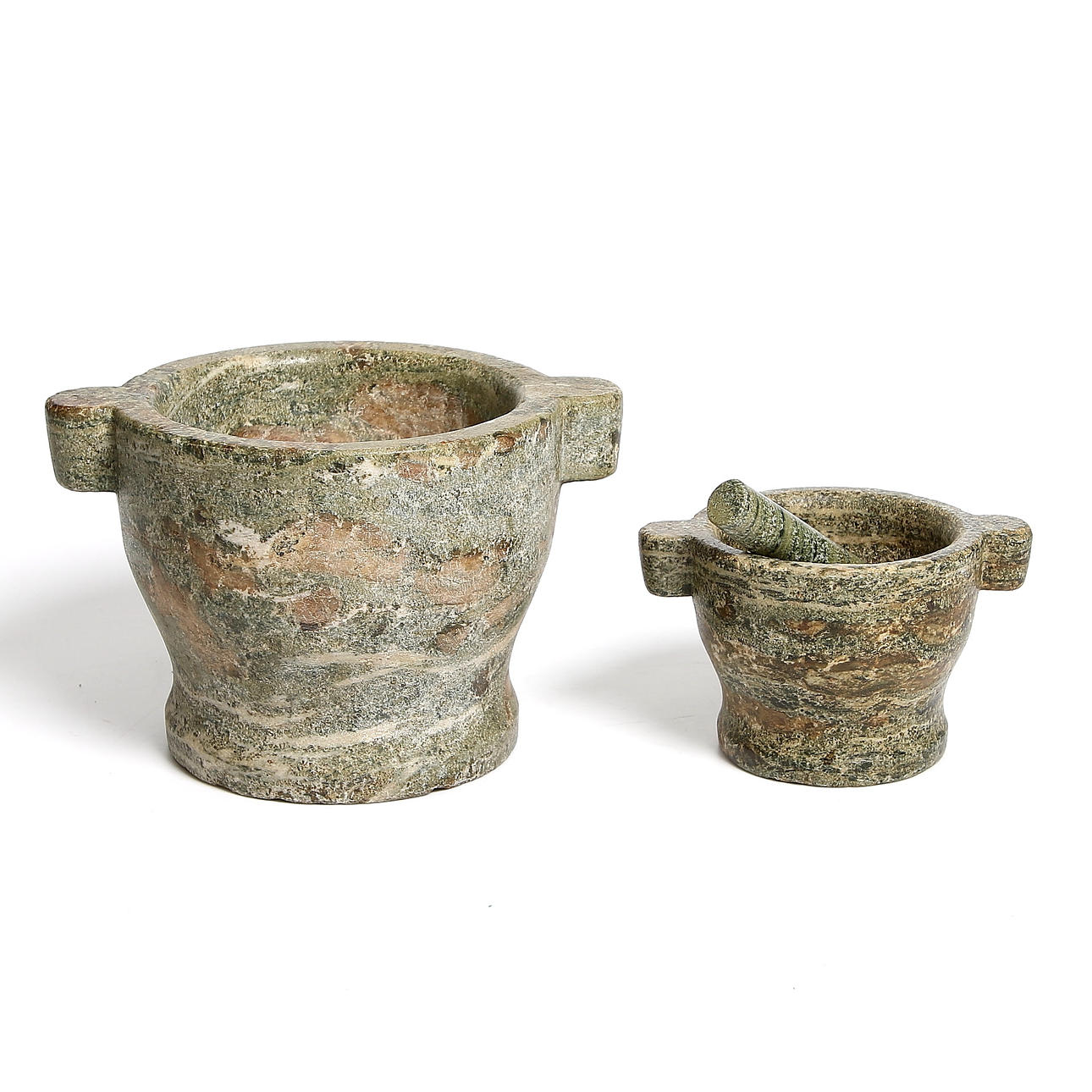 MORTLAR, 2 st, kolmårdsmarmor, 1800-tal.