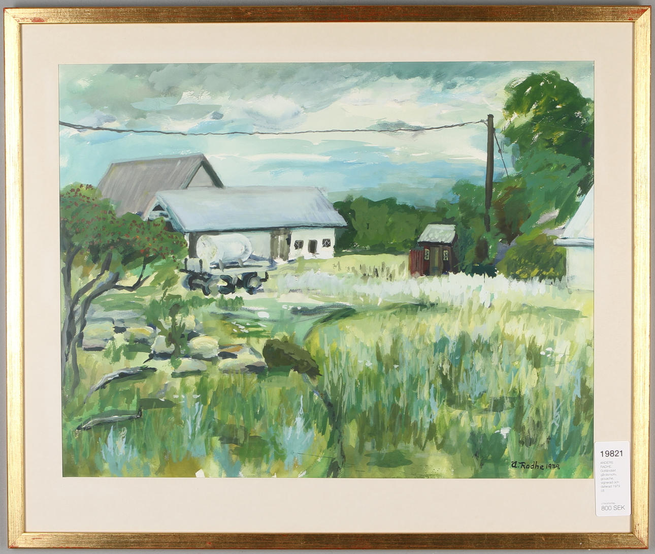 ANDERS RADHE. Gotländskt gårdsmotiv, gouache, signerad och daterad 1979.