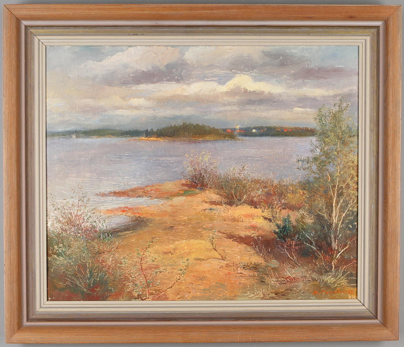 DAVID PARSÉN. Sjömotiv, Utsikt mot Sollerön, olja på duk, signerad och daterad -53..