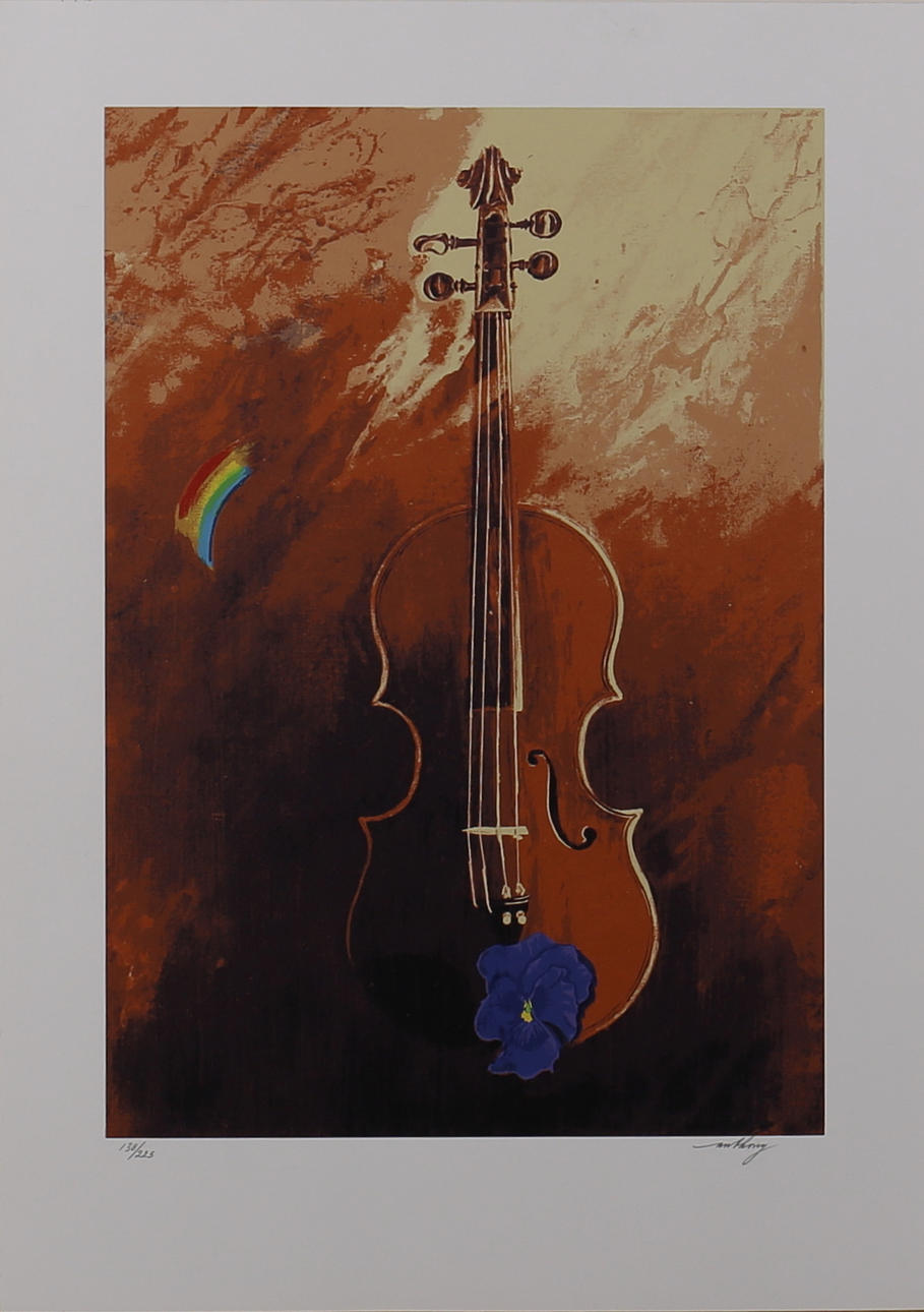 ANTHONY STÜWER. Färglitografi. Violin. Signerad Anthony. Numrerad 138/225.