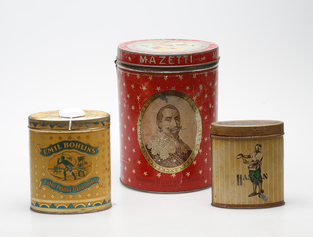 PLÅTBURKAR, 3 st, 1900-talets första hälft.