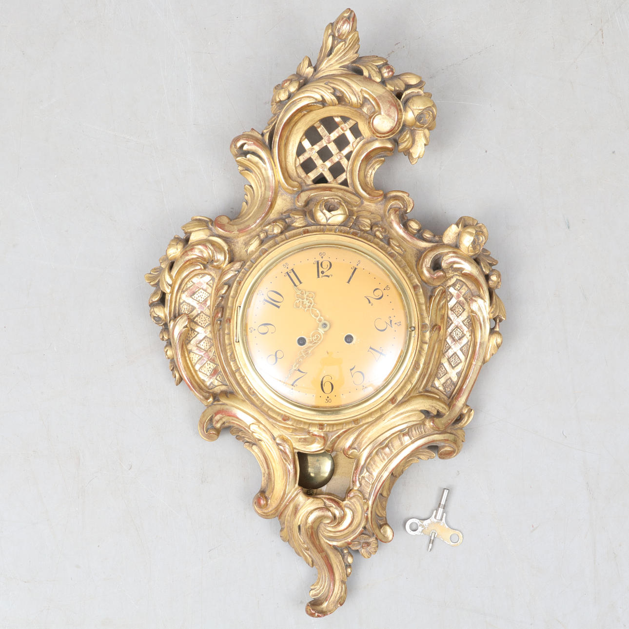 WALL CLOCK, pendulum, gilded.