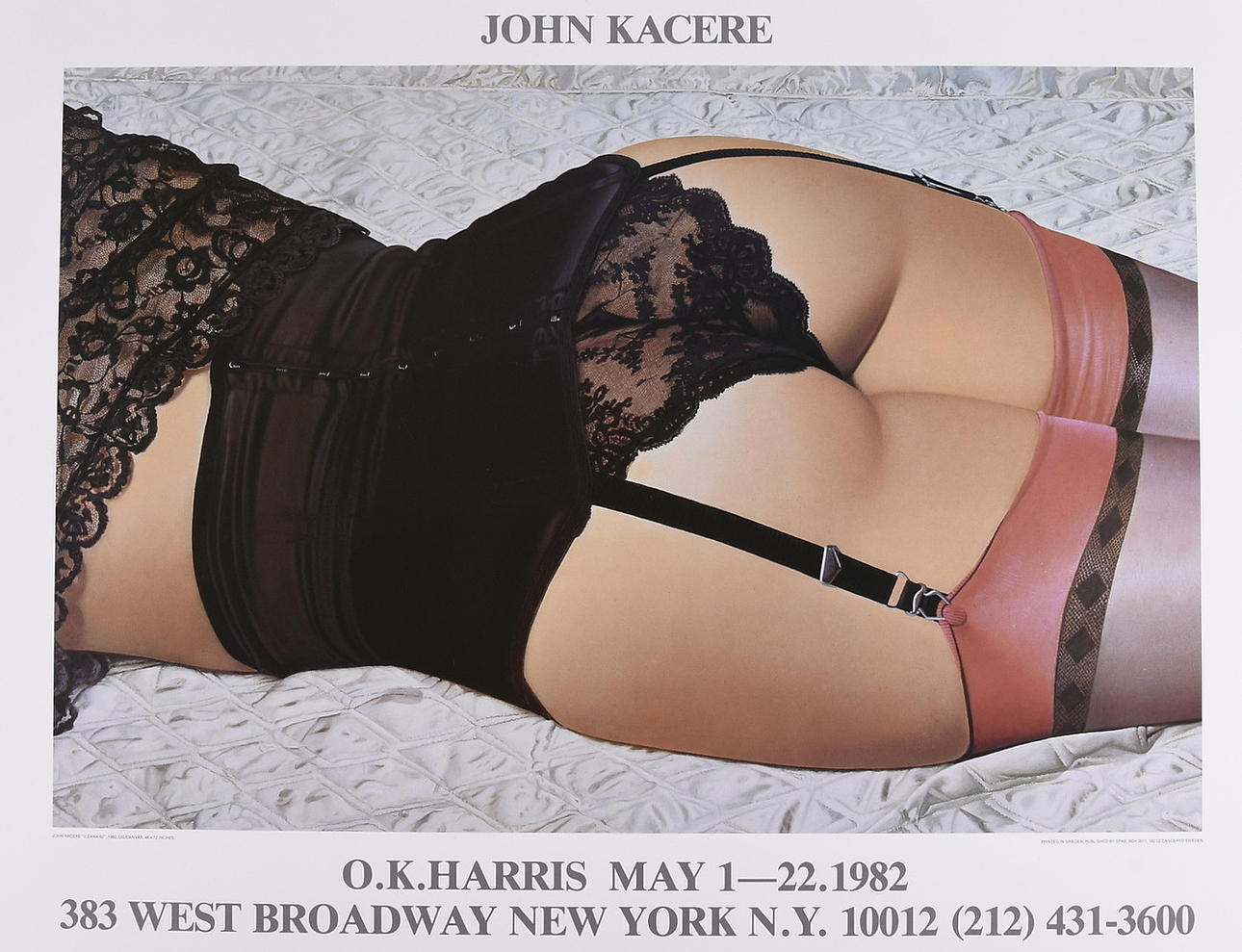 JOHN KACERE. Exhibition poster, offset print, OK Harris, 1982.