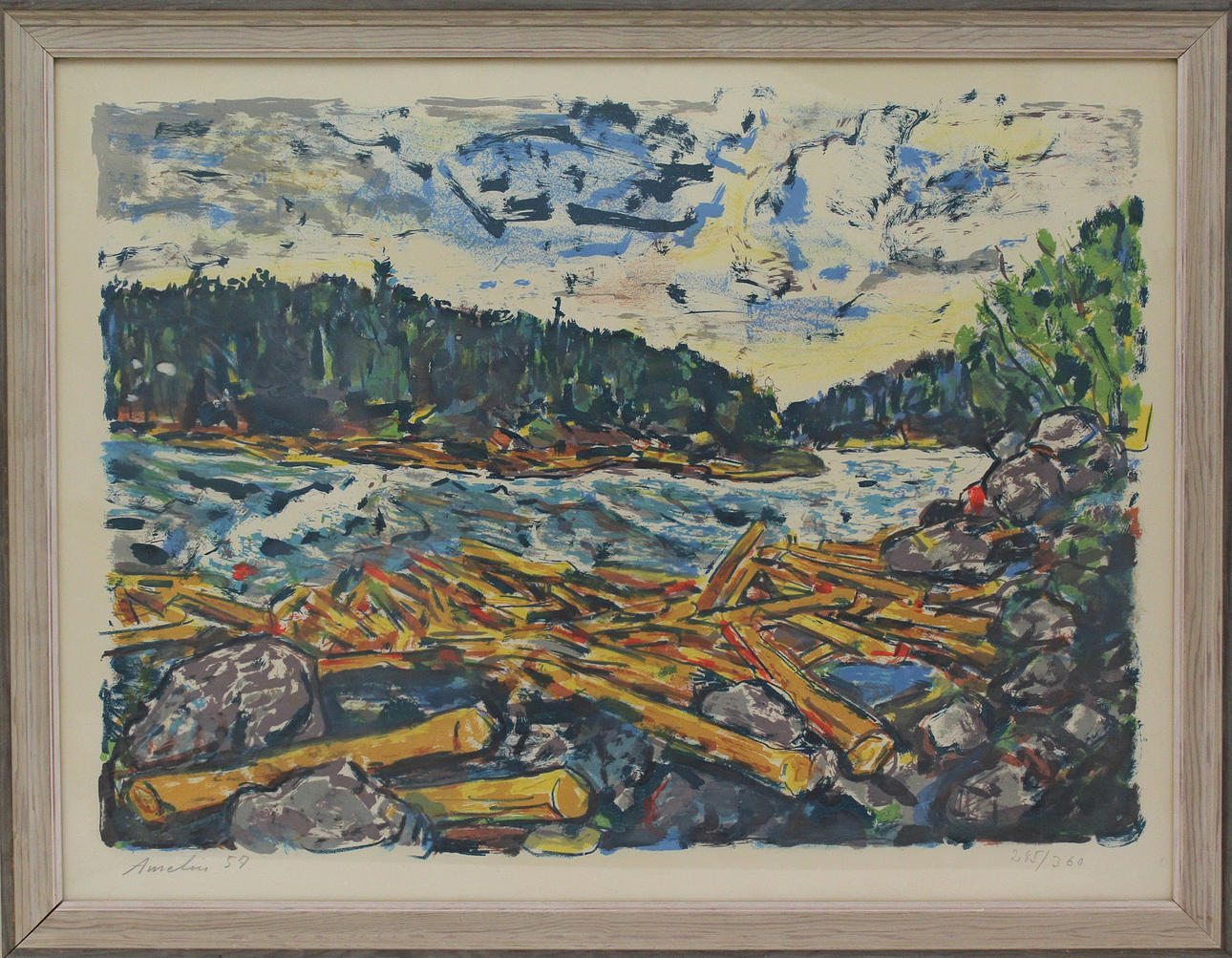 ALBIN AMELIN. Timmerbröte. Färglitografi. Signerad Amelin och dat 57. 285/360.