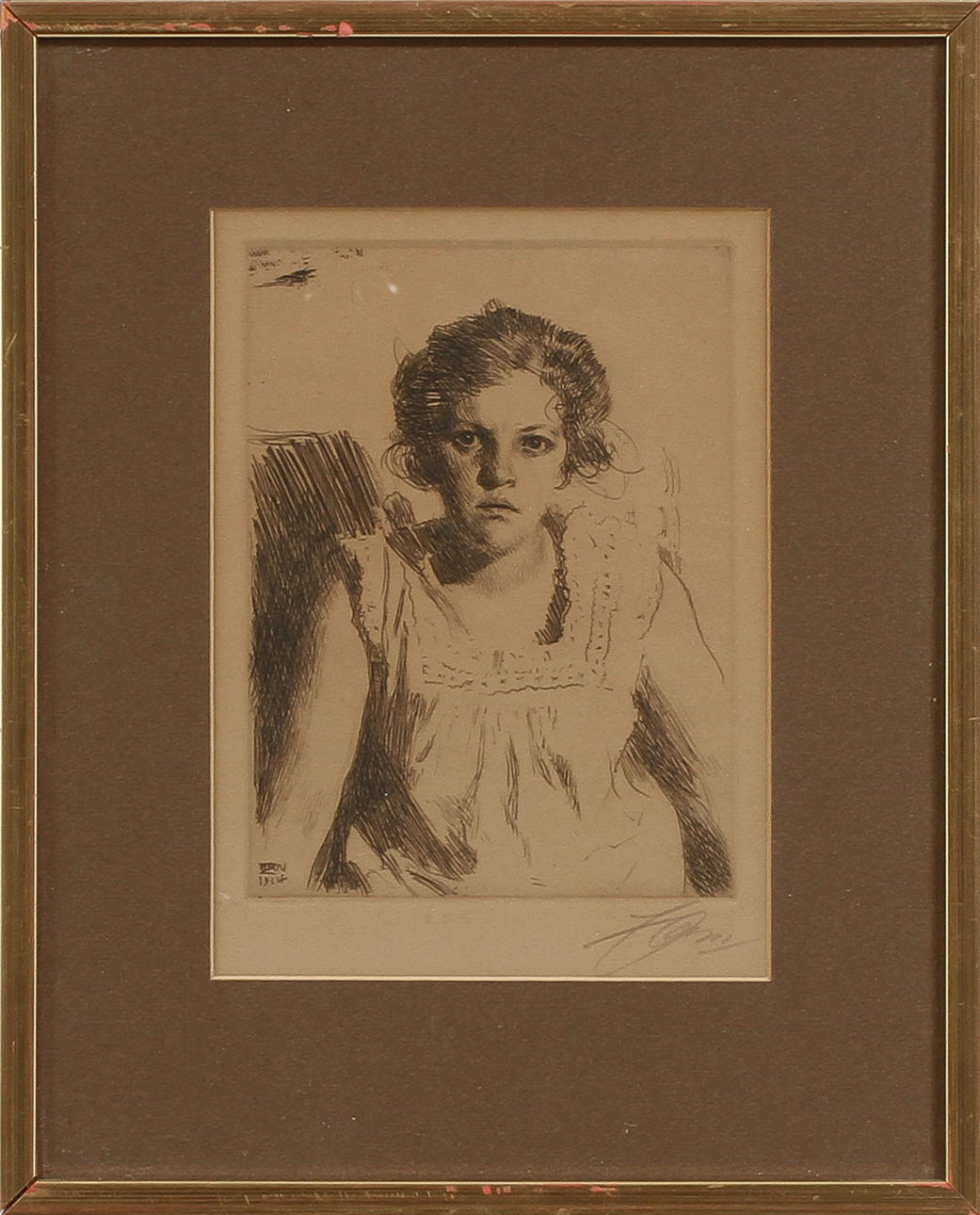 ANDERS ZORN. "Frida", etsning, signerad och daterad i plåten 1914.