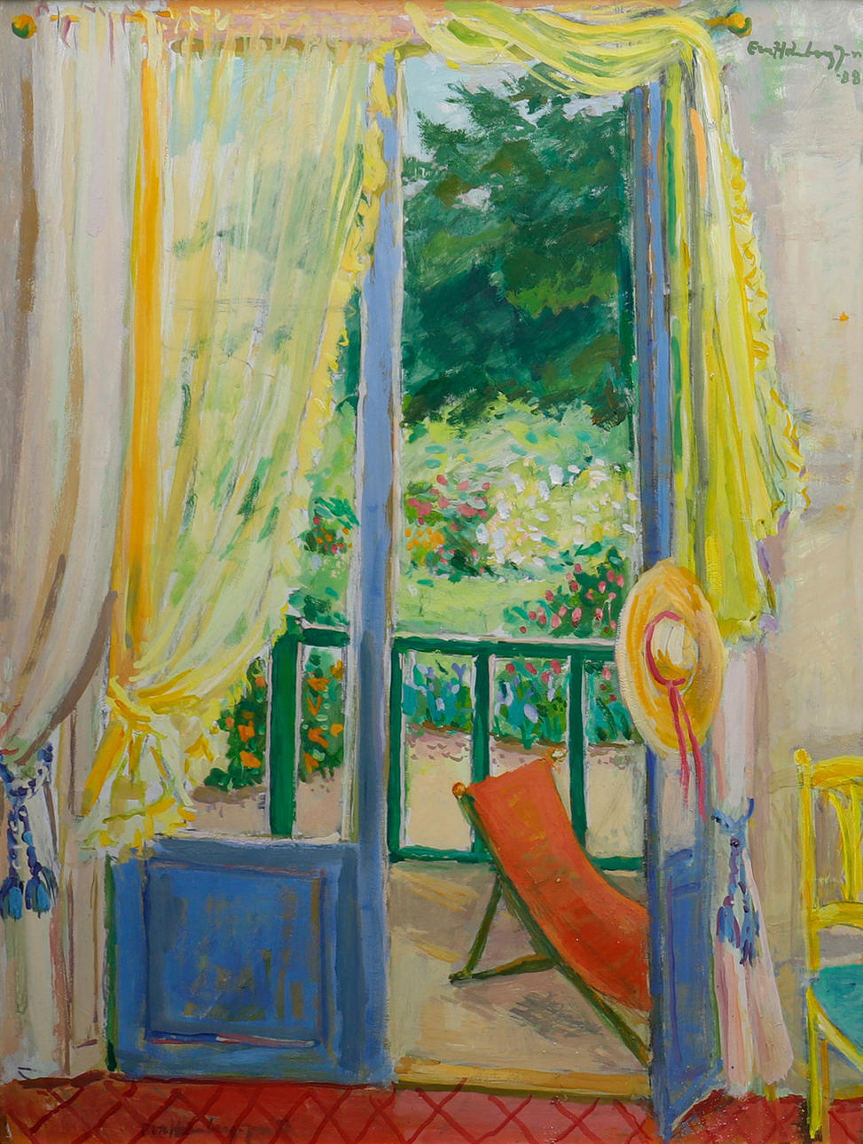 EVA HOLMBERG-JACOBSSON. UTSIKT GENOM TERASSDÖRR.