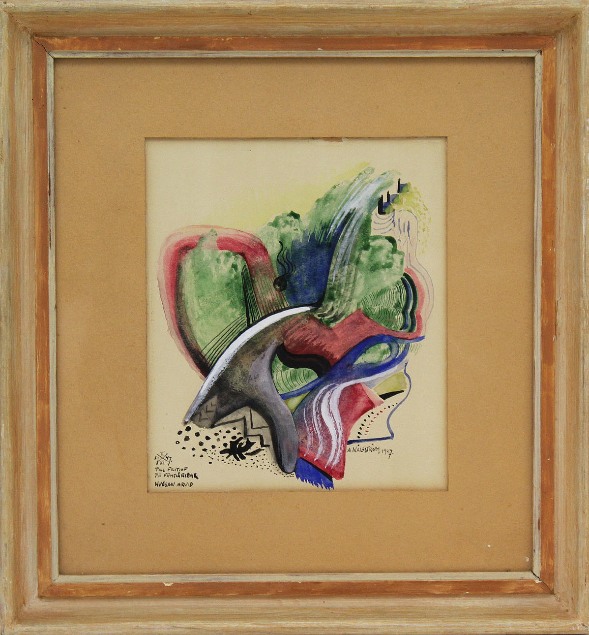 ARVID KÄLLSTRÖM. Komposition. Gouache. Signerad A. Källström och dat 1947.