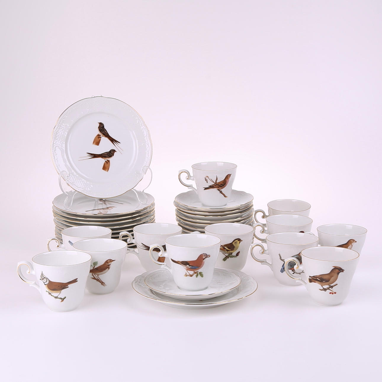 KAFFESERVIS, porslin, 24 delar, Svenska fåglar, fyrklövern.