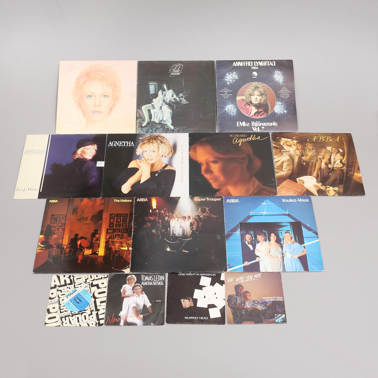DISCOS DE VINILO, 14 piezas, ABBA, Agnetha Fältskog, Frida.