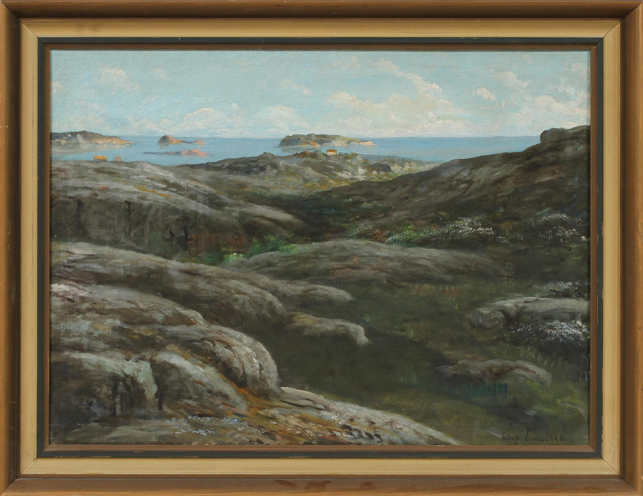 FILIP LINDSTRÖM. Kustvy. Olja på duk, signerad.