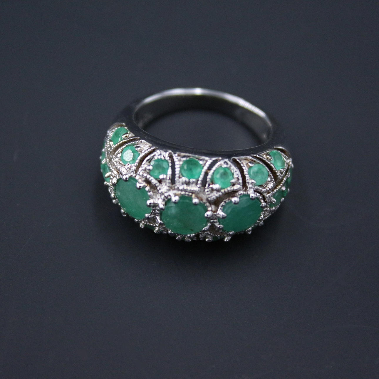 Ring, 925 silver, emeralds.