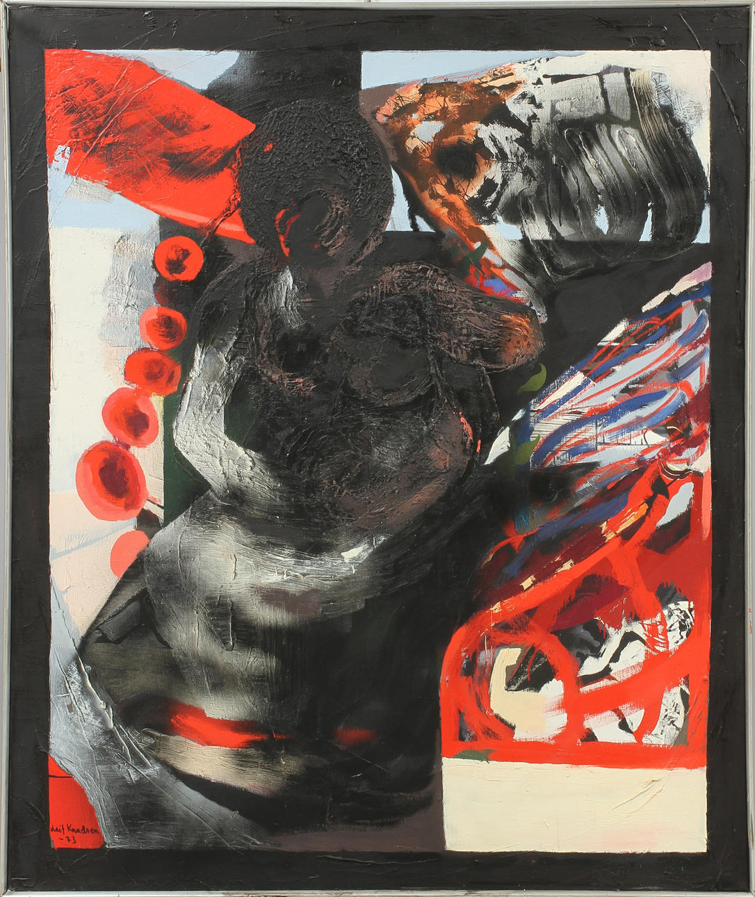 LEIF KNUDSEN. "Svart madonna", olja på duk, signerad-73.