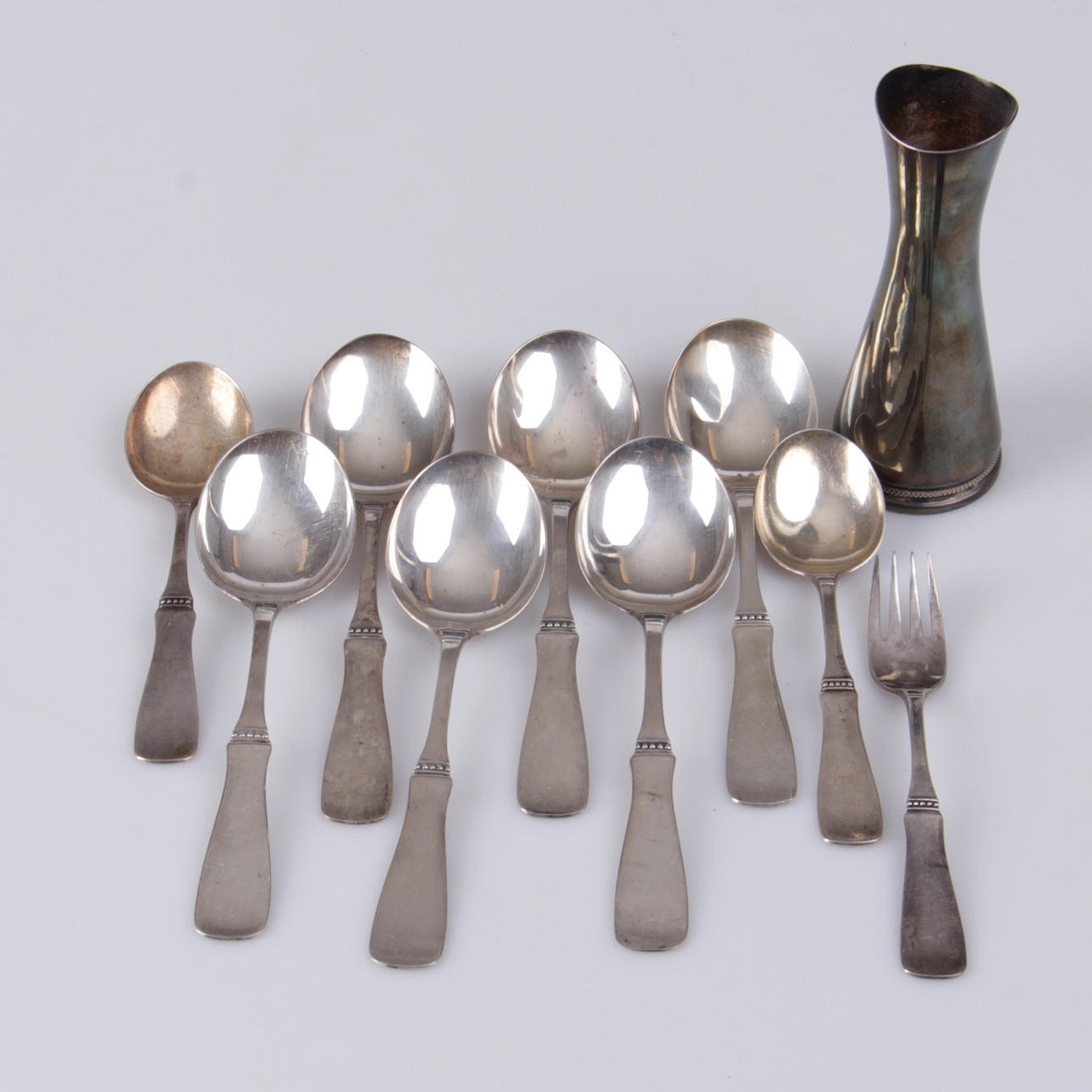 BESTICK, samt vas, 10 delar, silver, "Uppsala", Eric Löfman, MGAB, 1960-tal.