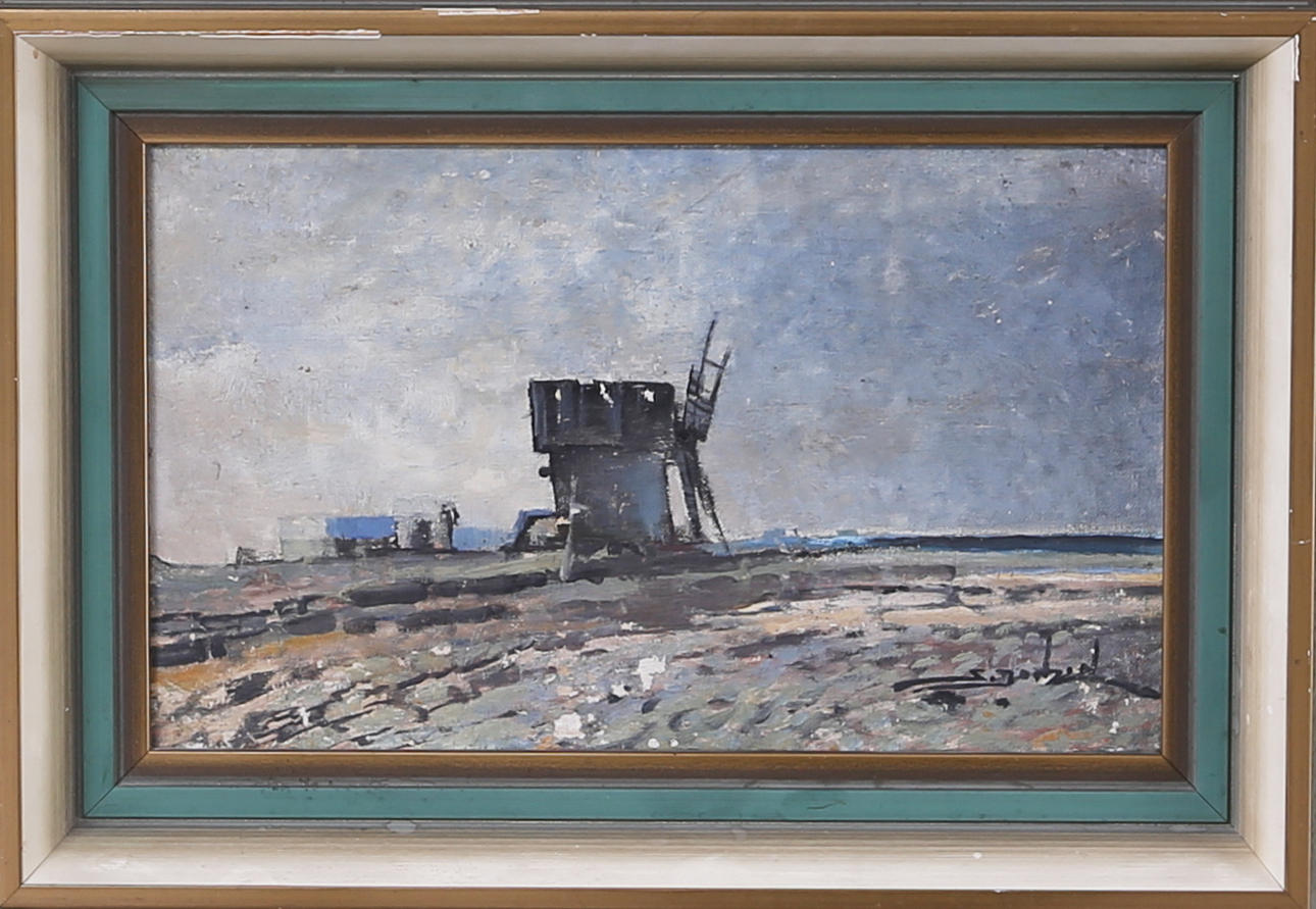 STIG JONZON. Öländsk kvarn, Olja på pannå, signerad S Jonzon.