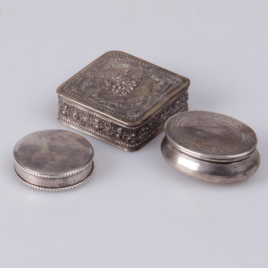 ASK, samt dosor, 3 st. Silver, 1900-tal.