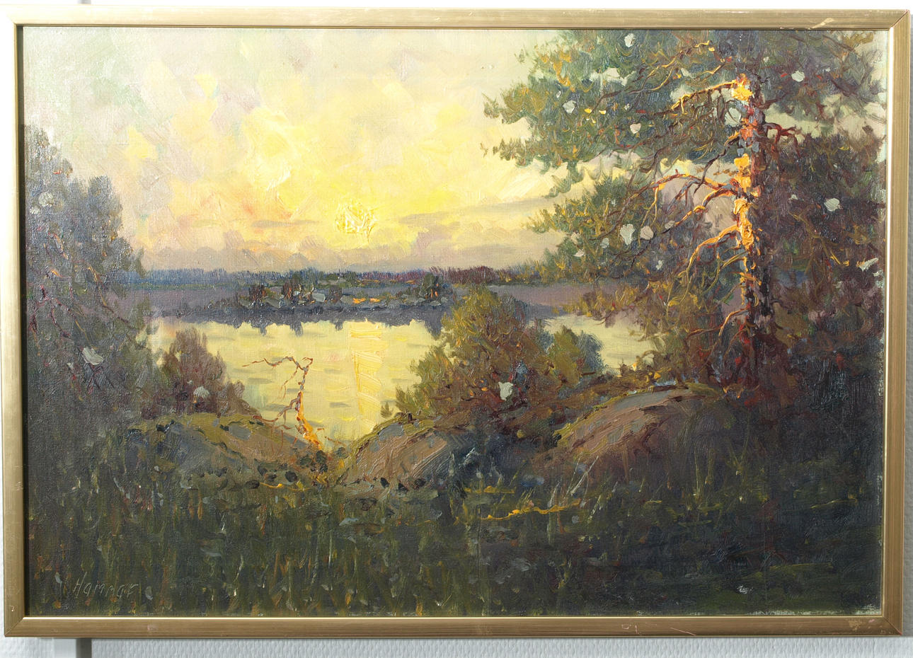 OIDENTIFIERAD KONSTNÄR, Vattendrag i skymning, signerad Hammar.