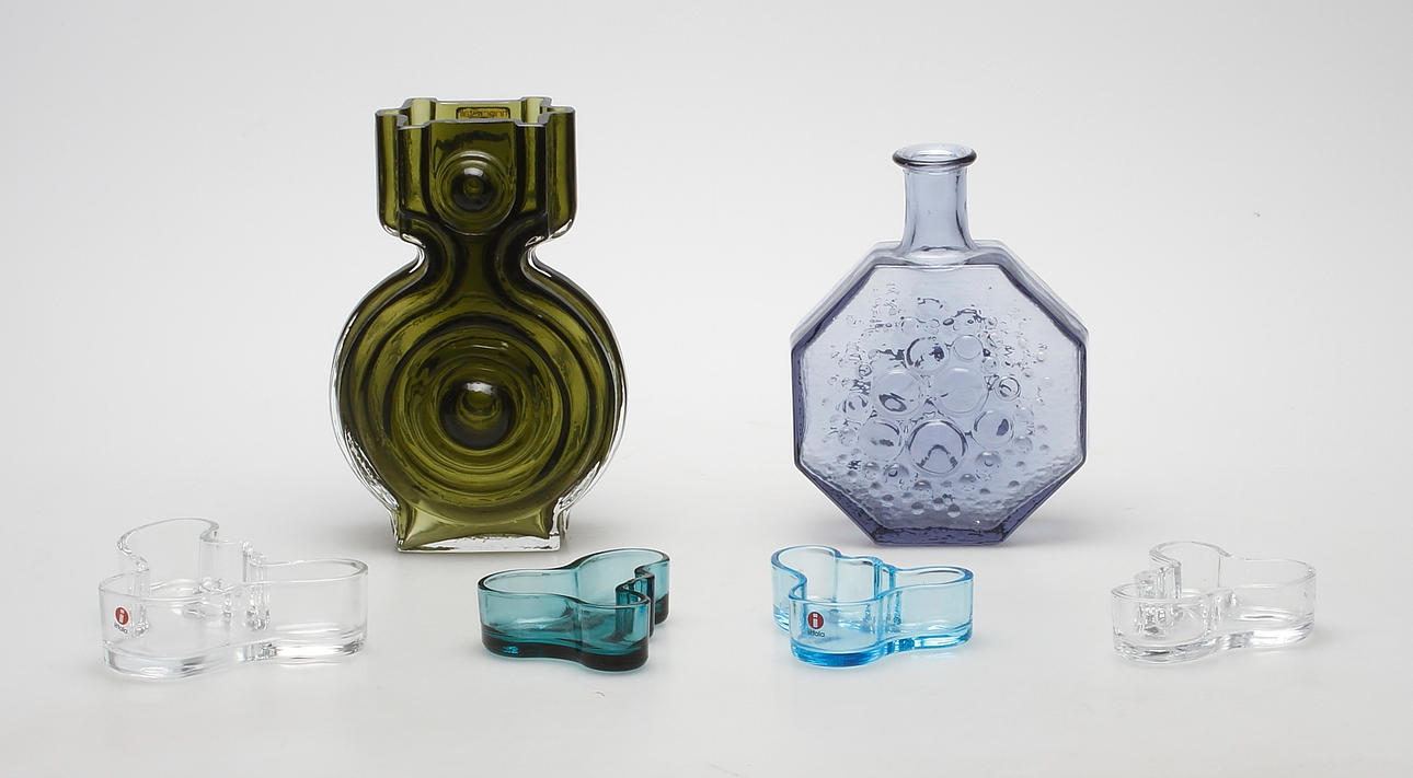 GLASFÖREMÅL, 6 delar, bland annat Iittala, 19/2000-tal.