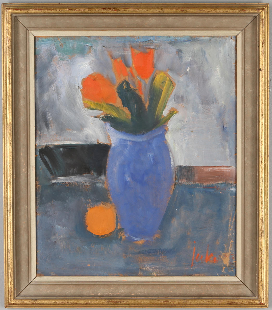 ERIK JERKEN. Blomsterstilleben, olja på pannå, signerad.