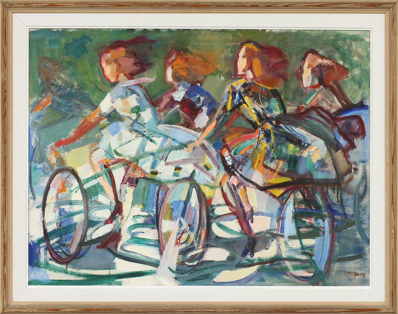 ÅKE DAHLBERG. "Cyklister", Olja på duk, signerad.