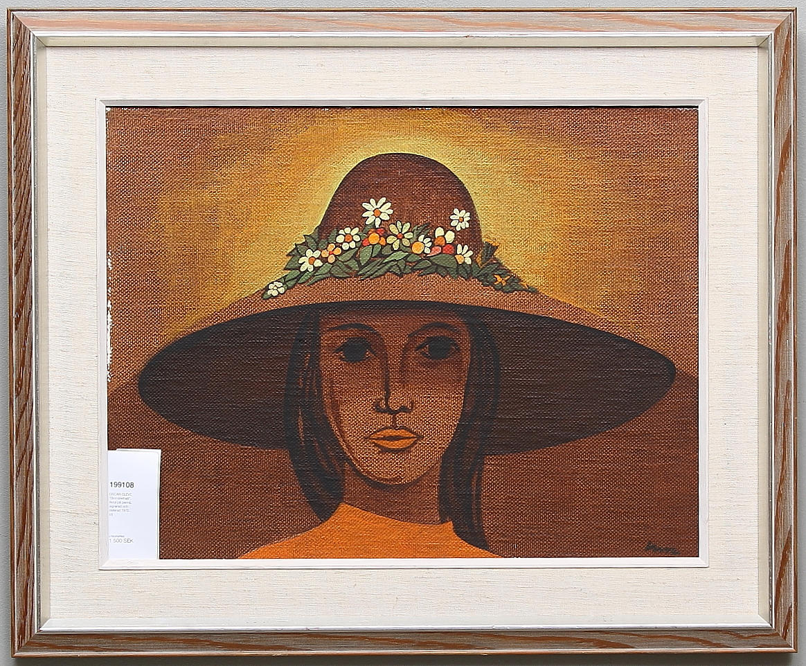 OSCAR CLEVE. "Blomsterhatt". Akryl på pannå, signerad och daterad 1972.